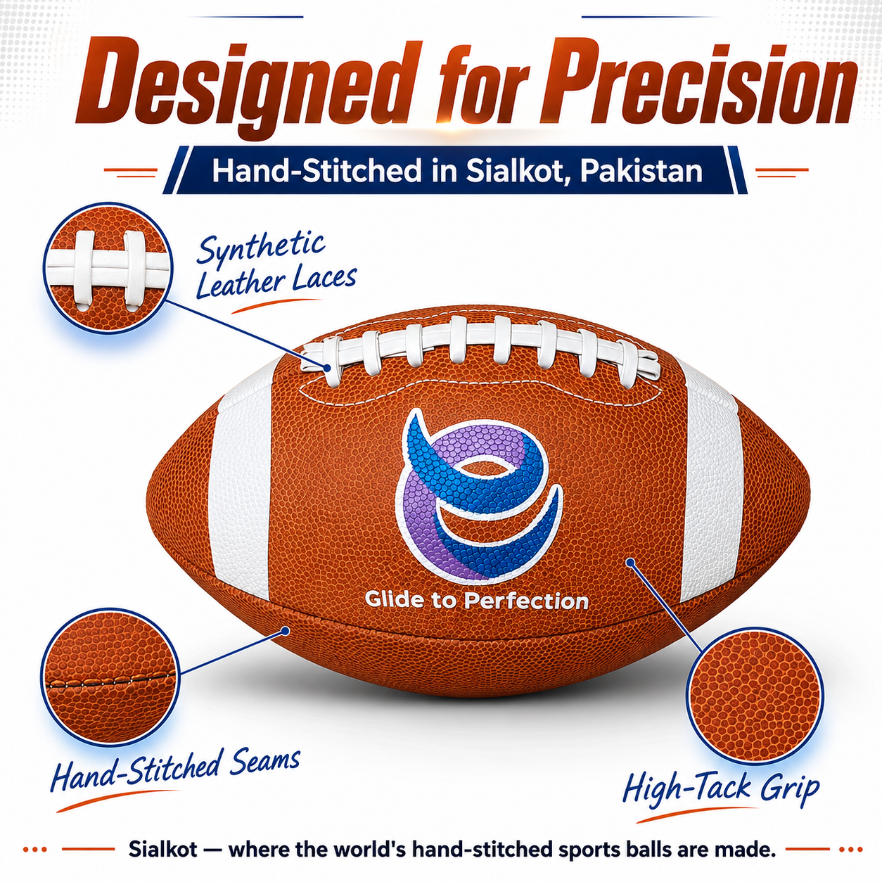 EverGlide Handmade American Football – Junior Size 6 & Senior Size 7 – PU Leather Grip Football for Ages 9–16 - Image 4