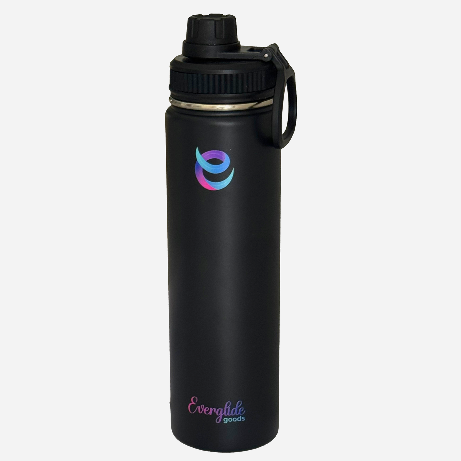 EverGlide 24 oz insulated water bottle in Midnight Black matte finish with straw lid